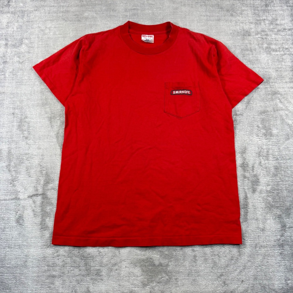 Smirnoff Shirt Mens Large Red Vintage 90s Pocket Single Stitch Promo Tee